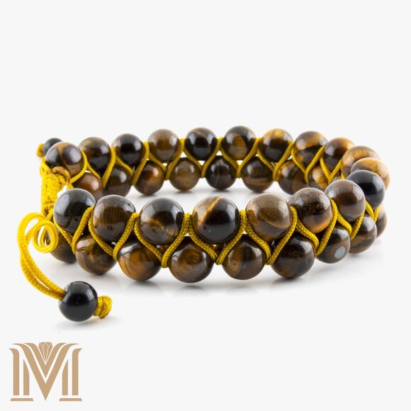 Adjustable Two-Layer Natural Tiger Eye Bracelet - Picture 6 of 6